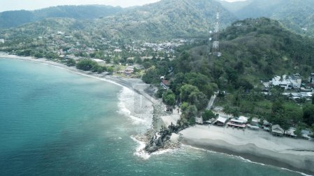 Aerial view of Batu Bolong Temple in Lombok, Indonesia.