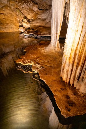 The beautiful colors of stalagtites and stalagmites in Lake Cave, Western Australia.