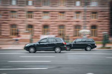 Photo for Ukraine, Kyiv - 2 August 2021: Black Hyundai Santa Fe car moving on the street. Editorial - Royalty Free Image