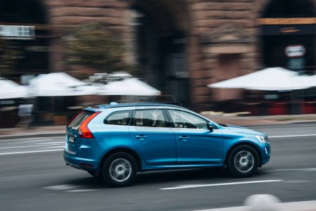 Photo for Ukraine, Kyiv - 2 August 2021: Light Blue Volvo XC60 car moving on the street. Editorial - Royalty Free Image