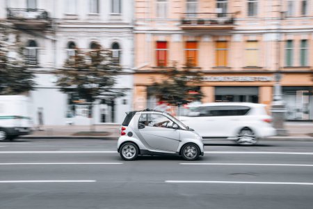 Photo for Ukraine, Kyiv - 2 August 2021: Silver smart Fortwo car moving on the street. Editorial - Royalty Free Image