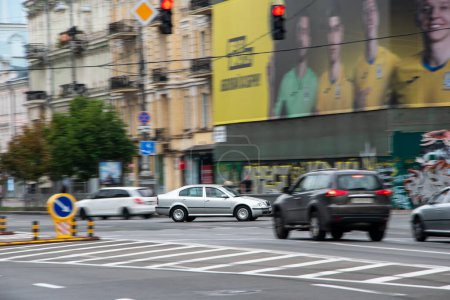 Photo for Ukraine, Kyiv - 2 August 2021: Gray Skoda Octavia car moving on the street. Editorial - Royalty Free Image