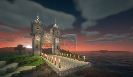 Photo for Minecraft Game  November 03 2023. Sample of Simply Medieval Castle Gates in Minecraft Game 3D illustration. Editorial - Royalty Free Image