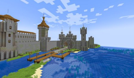 Photo for Minecraft Game  November 03 2023. Sample of Simply Medieval Castle Gates in Minecraft Game 3D illustration. Editorial - Royalty Free Image