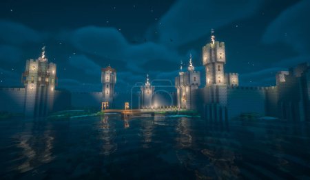 Foto de Minecraft Game 03 de noviembre 2023. Muestra de puertas de castillo simplemente medievales en la ilustración 3D de Minecraft Game. Editorial - Imagen libre de derechos