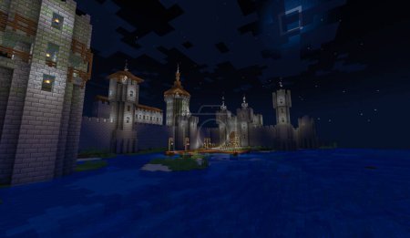 Téléchargez les photos : Jeu de Minecraft 03 novembre 2023. Exemple de Simply Medieval Castle Gates dans Minecraft Game illustration 3D. Éditorial - en image libre de droit
