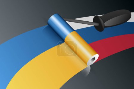 Téléchargez les illustrations : Peinture au pinceau à rouleaux de drapeau ukrainien peinture drapeau russe illustration - en licence libre de droit