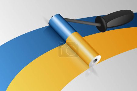 Illustration for Roller brush painting of UKraine flag illustration - Royalty Free Image