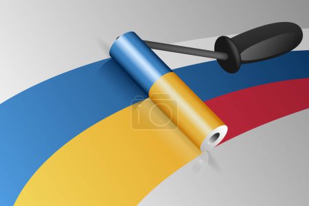 Illustration for Roller brush painting of Ukraine flag repaint russian flag illustration - Royalty Free Image