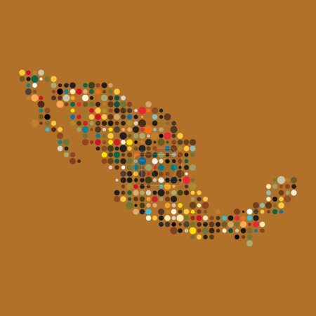 Téléchargez les illustrations : Mexique Silhouette Illustration de carte de motif pixellisé - en licence libre de droit