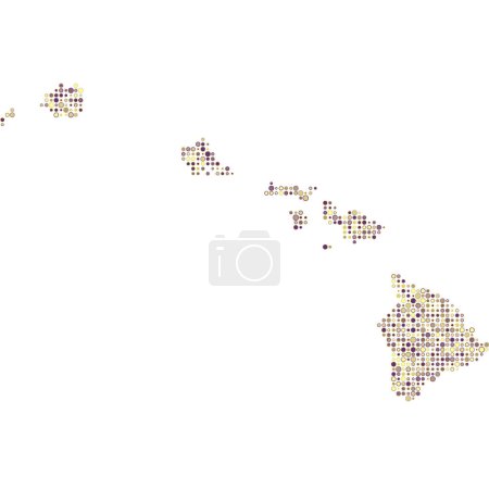 Téléchargez les illustrations : Hawaii Silhouette Illustration de carte de motif pixélisé - en licence libre de droit