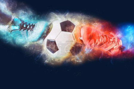Photo for Two opposing players in front of the soccer ball - Royalty Free Image