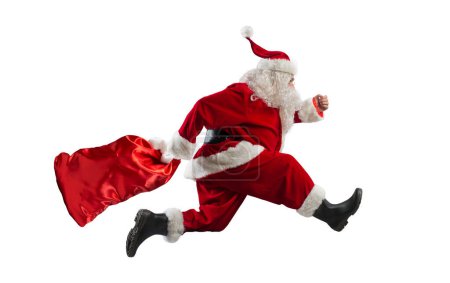 Santa claus runs fast to deliver all presents