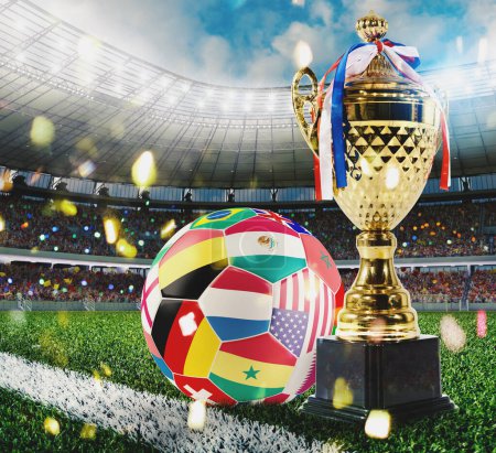 Trophée de football avec ballon de football avec des pays du monde entier