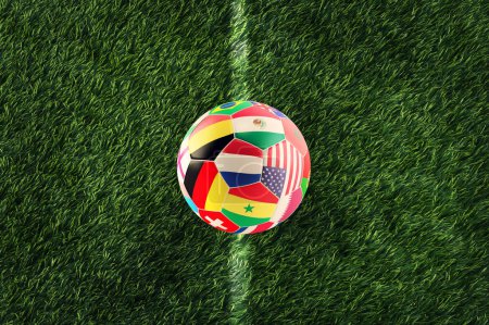 Téléchargez les photos : 3d rendu de ballon de football avec l'équipe nationale drapeaux de qatar 2022 - en image libre de droit