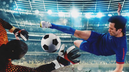 Photo for Goalkeeper catches the ball in the stadium during a football game - Royalty Free Image