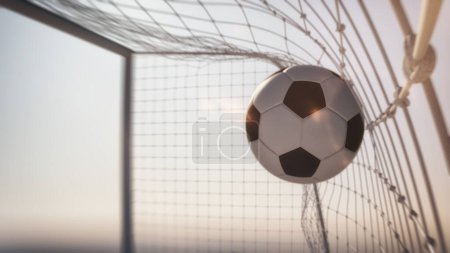 Téléchargez les photos : Closeup of a soccer ball against the net - en image libre de droit
