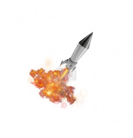 Téléchargez les photos : Powerful missile flying with fire. expedition and business goal concept. 3d render - en image libre de droit