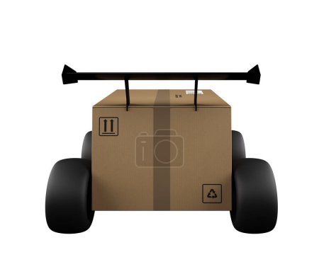 Photo for Cardboard package on a trolley. concept of fast and express delivery. 3d render - Royalty Free Image