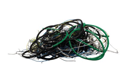 Foto de Heap of electrical cable residues. confusion concept - Imagen libre de derechos