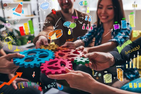 Photo for Business team connect pieces of gears. Teamwork and integration concept - Royalty Free Image