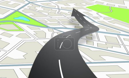 Téléchargez les photos : Concept de navigation routière avec une carte de la ville. Rendu 3D - en image libre de droit