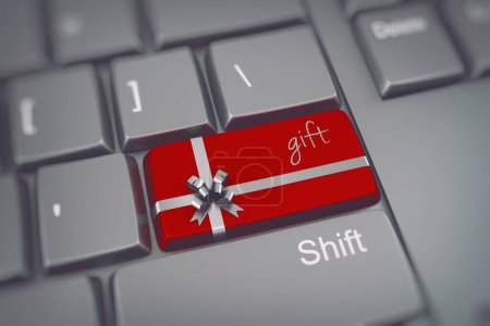 Foto de Red keyboard key to make christmas gifts - Imagen libre de derechos