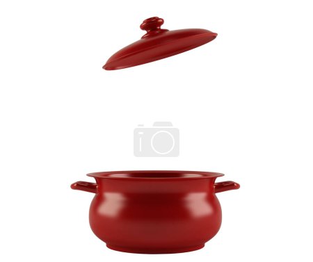 Photo for Image burgundy pot with lid for cooking. 3d rendering - Royalty Free Image
