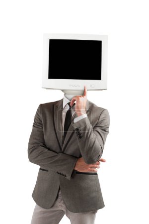 Foto de Hombre con un viejo monitor en la cabeza - Imagen libre de derechos