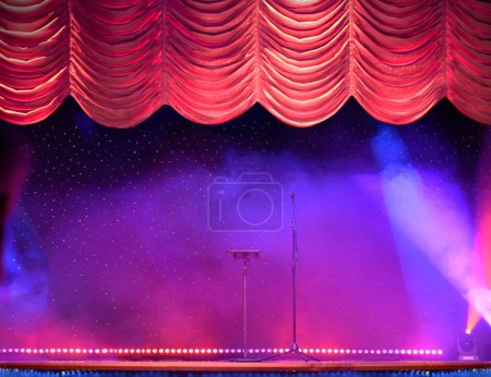 Photo for Elegant theater stage with the red curtains - Royalty Free Image