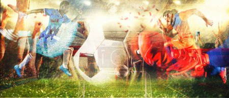 Photo for Two opposing players in front of the soccer ball. Double exposure - Royalty Free Image