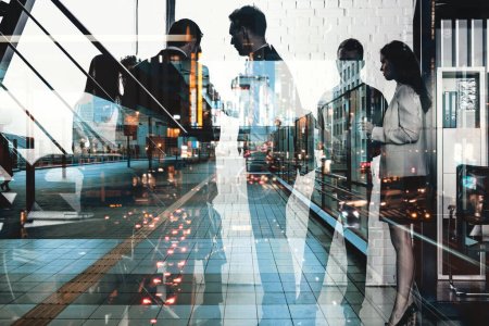 Photo for Business people collaborate together in office. Double exposure effects - Royalty Free Image