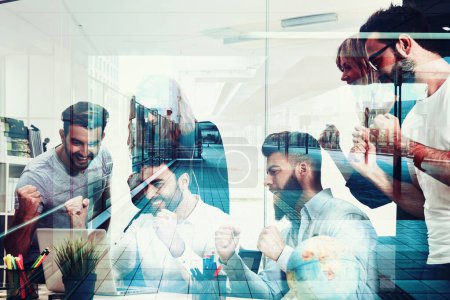 Photo for Business people collaborate together in office. Double exposure effects - Royalty Free Image