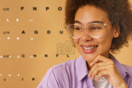 Woman with new eyeglasses to fix poor eyesight