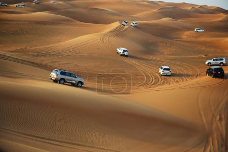 Photo for The Dubai desert trip in off-road car is major tourists attraction in Dubai, UAE - Royalty Free Image