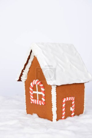 Photo for The hand-made eatable gingerbread house and snow decoration - Royalty Free Image