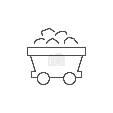 Illustration for Coal cart related vector linear icon. Heavy industry equipment. Transportation of stones and minerals. Fossil fuel. Vector outline illustration Isolated on white background. Editable stroke - Royalty Free Image