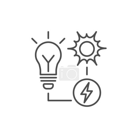 Illustration for Solar energy related vector linear icon. Sun, bulb, lightning. Vector outline illustration Isolated on white background. Editable stroke - Royalty Free Image