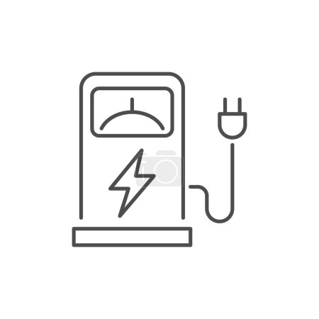 Illustration for Charging station related vector linear icon. Car charging station with lightning. Electric fuel pump for public usage. EV recharging point. Smart energy. Vector outline illustration. Editable stroke - Royalty Free Image