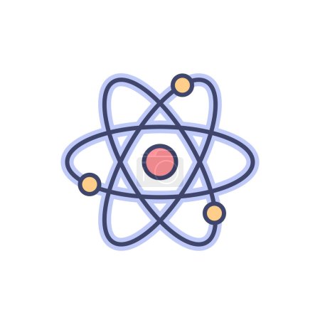 Illustration for Atom related vector line icon. Nuclear energy source. Science symbol. Atomic structure model. Electrons, neutrons and protons. Atom core elements. Nuclear matter and power. Vector illustration - Royalty Free Image