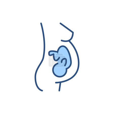 Téléchargez les illustrations : Icône de ligne vectorielle liée à la grossesse. Femme, corps, enfant. Isolé sur fond blanc. Illustration vectorielle. Course modifiable - en licence libre de droit
