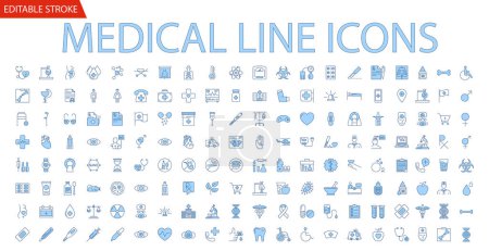 Illustration for Medical Vector Icons Set. Line Icons, Sign and Symbols in Outline Design Medicine and Health Care with Elements for Mobile Concepts and Web Apps. Collection Modern Infographic Logo and Pictogram - Royalty Free Image
