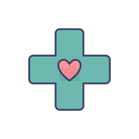 Illustration for Medical Cross related vector line icon. Heart. Isolated on white background. Vector illustration. Editable stroke - Royalty Free Image