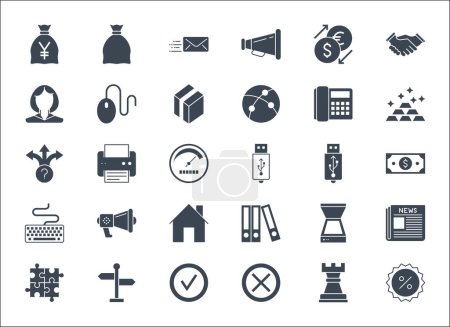 Illustration for Business, banking and finance icons vector set glyph. Icons for business, management, finance, strategy, banking, marketing and accounting for mobile concepts and web. Modern pictogram - Royalty Free Image