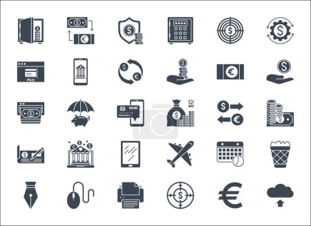 Illustration for Business, banking and finance icons vector set glyph. Icons for business, management, finance, strategy, banking, marketing and accounting for mobile concepts and web. Modern pictogram - Royalty Free Image