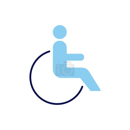 Téléchargez les illustrations : Icône de ligne vectorielle liée désactivée. Personne handicapée en fauteuil roulant icône linéaire. Service pour les personnes handicapées. Handicap. Isolé sur fond blanc. Illustration vectorielle. Course modifiable - en licence libre de droit