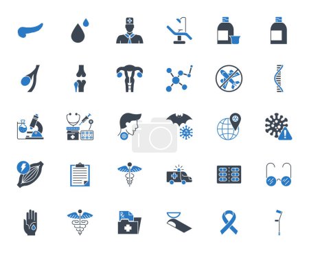 Illustration for Medical Vector Icons Set. Glyph Icons, Sign and Symbols in Solid Design. Medicine, Health Care and Coronavirus COVID 19 pandemic. Mobile Concepts and Web Apps. Modern Infographic Logo and Pictogram - Royalty Free Image