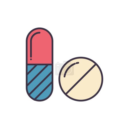 Illustration for Pills related vector line icon. Pills linear icon. Pharmaceutical product. Vitamin for personal healthcare. Capsules with aspirin. Isolated on white background. Vector illustration. Editable stroke - Royalty Free Image