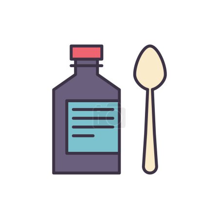 Illustration for Pouring Syrup related vector line icon. Bottle, spoon. Isolated on white background. Vector illustration. Editable stroke - Royalty Free Image