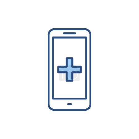 Illustration for Smartphone with Medical App related vector line icon. Medical cross. Isolated on white background. Vector illustration. Editable stroke - Royalty Free Image